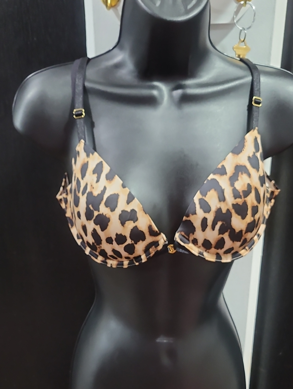 Leopard Print Underwire Push-Up Bra - Black & Tan